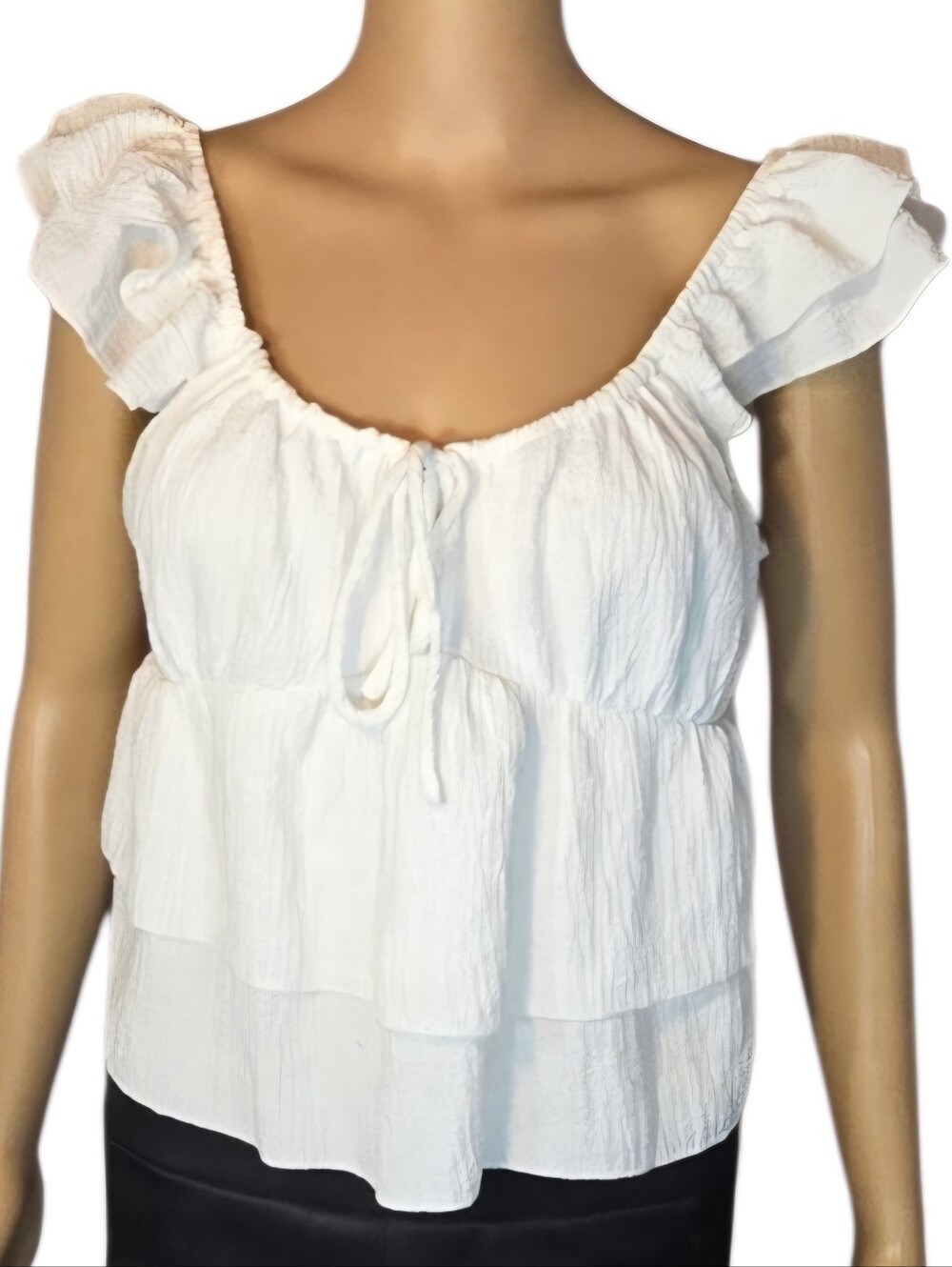 Kirious Los Angeles Shirt Cap Sleeves Tie Keyhole Ruffle White Womens Size Large